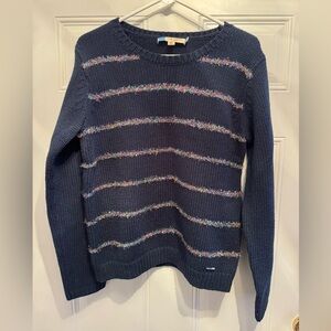 Ted Baker Women's Holiday Christmas Navy Knit Sweater  Glitter Striped Sz 4 Wool